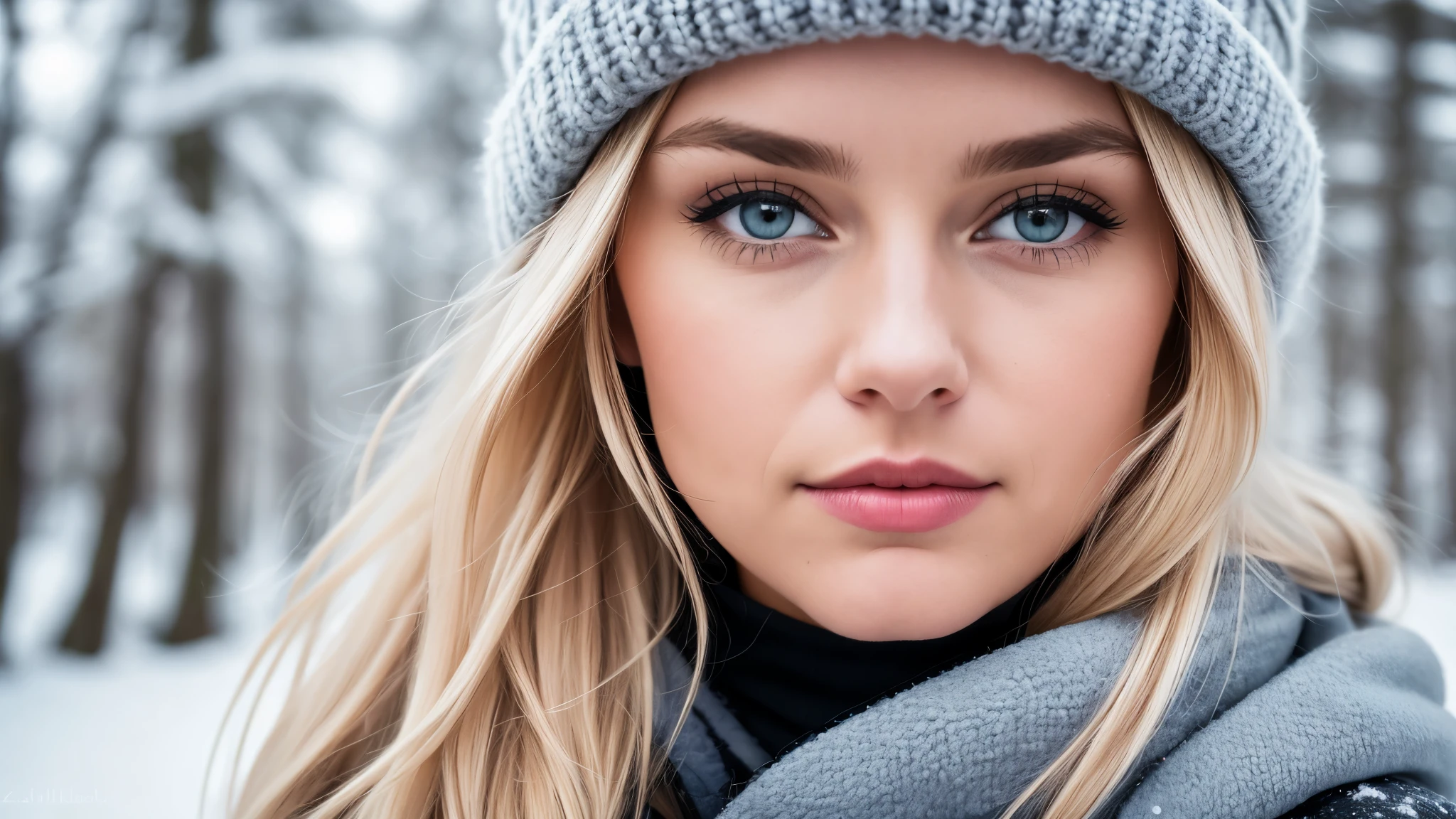 Professional portrait photo of a beautiful Norwegian girl in winter clothes with long wavy blond hair, Beautiful symmetrical face, elegante, warme Wintermodekleidung tragen, schneit, Zahn,ultrascharf, detailliertes Gesicht,
Atemberaubendes modernes urbanes Umfeld, ultra realistisch, Highly detailed, kompliziert, Scharfer Fokus, Depth of field, Mittlerer Schuss, HDR, 8K, PerfectEyes Augen, Hoher Kontrast
