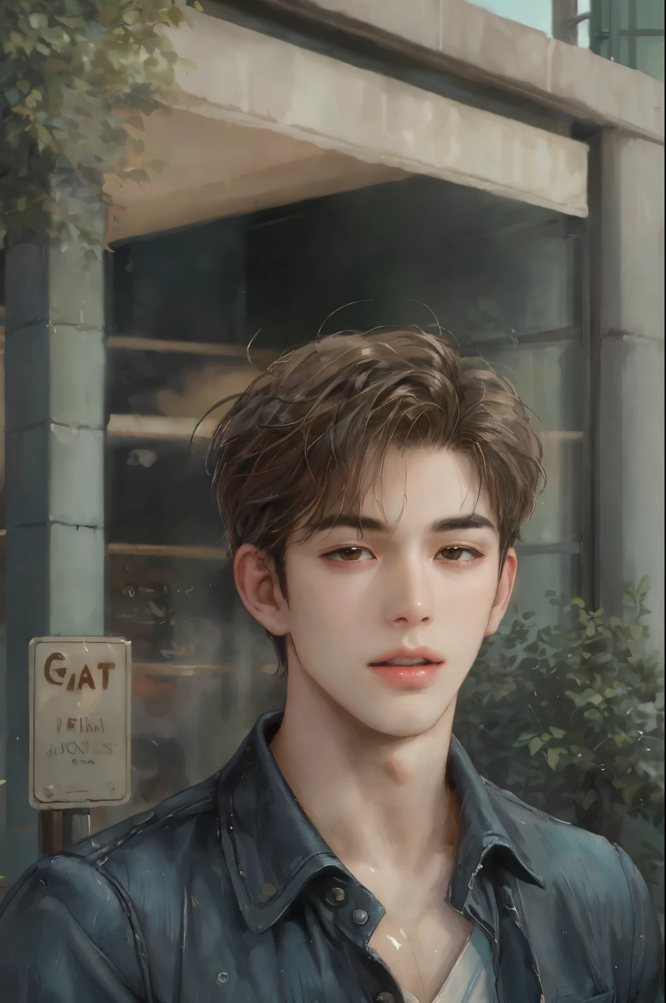 (masterpiece, top quality, best quality, official art, beautiful and aesthetic:1.2), boy, handsome, brown short hair, extreme detailed face, brown eyes, naughty face, a handsome boy in casual clothes , highest detailed, (perfect face), shiny skin, HDR, extremely detailed surroundings, on the street entrance of the mall in the Philippines 