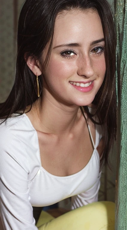 flat brunette hair, (medium-length hair), glowing hair, Detailed hair, brown Eyes, beautiful eyes, extremely detailed eyes and face, Beautiful detailed eyes, Ultra-detailed, light on the face, (shiny lips 1.4), Fair skin, 8K, Masterpiece, Best Quality, Photorealistic, Ultra-detailed, (Pobelli), Realistic Skin Textures, Huge breasts, stare at viewer, (Smile:1.2), 18 years old, hair in a ponytail, beautiful brown eyes, small gold necklace, big ass, Perfect Slim body, no clothes, no bikini, no underwear, no pubic hair, Brown eyes, jewelry, large hoop earrings, wearing white thigh high stockings, Full body, pregnant, large pregnant belly, squatting, legs spread open, squatting down onto my penis, penis inserted in her vagina, lots of white cum oozing out of her vagina, cum covered belly, cum dripped on breasts, wet smooth lips, Ultra Realistic , Realistic, PHOTOREALISTIC, movie light, face focus, Fine Eyes, Detailed face, light face, day light, tokyo street, at noon, (sat back), (low angle shots), (view from below), hands behind, close up shot, smiling with pleasure
