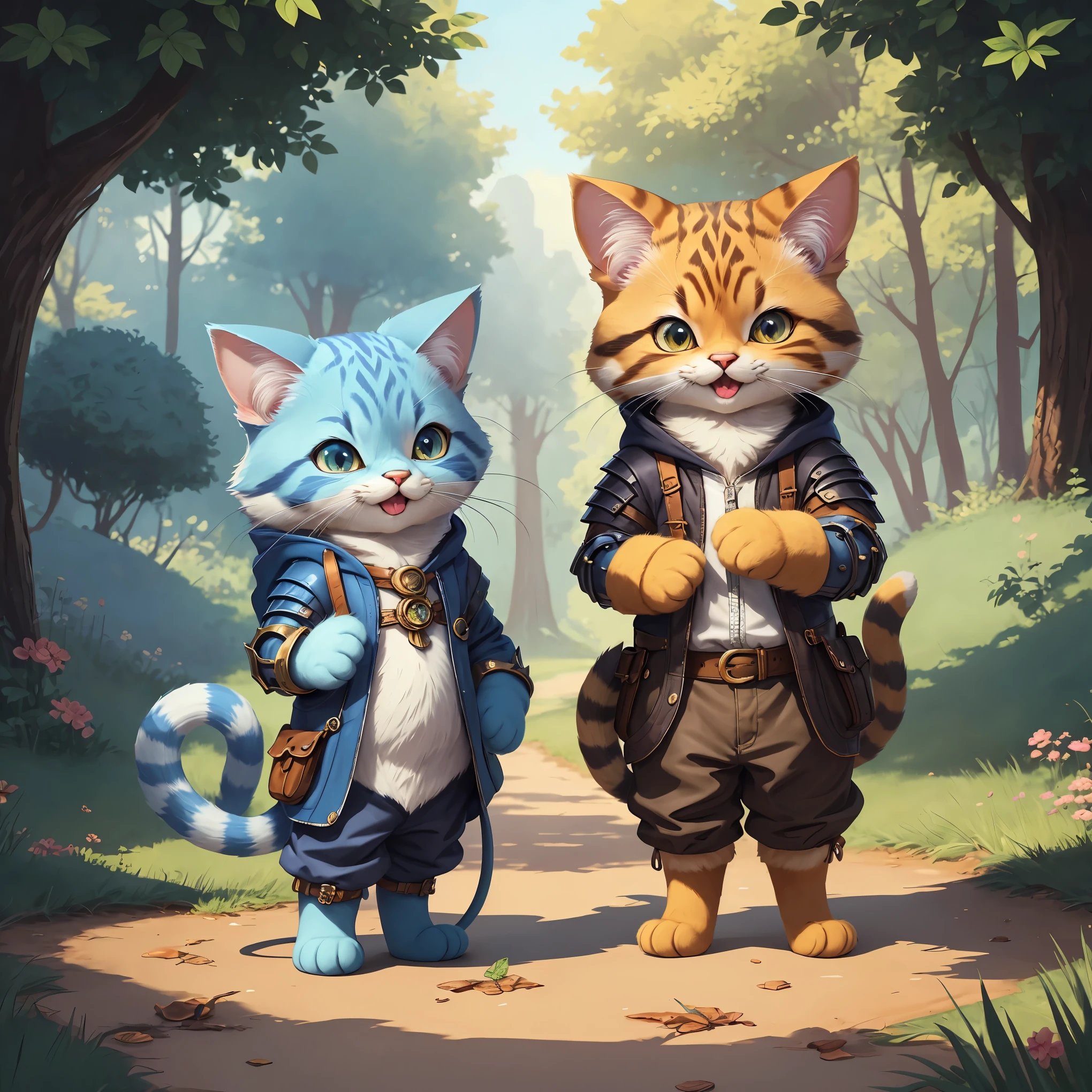 A cat knight in a magical world, inspired by the famous cat and mouse duo Tom and Jerry. The cat knight embodies the spirit of chivalry and courage as it engages in a playful and humorous battle with a mischievous mouse. The scene captures the sense of fantasy, fun, and adventure, showcasing the bond of friendship between the unlikely pair. The artwork is created in a whimsical and cute art style, with vivid colors and detailed fantasy elements. (best quality,4k,8k,highres,masterpiece:1.2),ultra-detailed,(realistic,photorealistic,photo-realistic:1.37),studio lighting,professional,comic style,cartoonish,funny expressions,vivid colors,magical atmosphere.