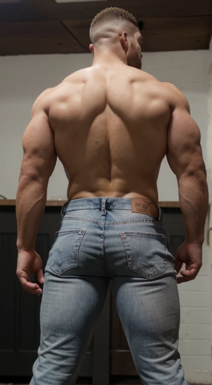 pieza masetero、fornido、FOTO DE CUERPO COMPLETO、25 years、jugadores de rugby、Salvaje、bbw、muscular、macho、gente masculina、de pelo corto、Corte desvanecido. full body. , Bubble butt, naked . Gray jeans . Canelo Alvarez backside