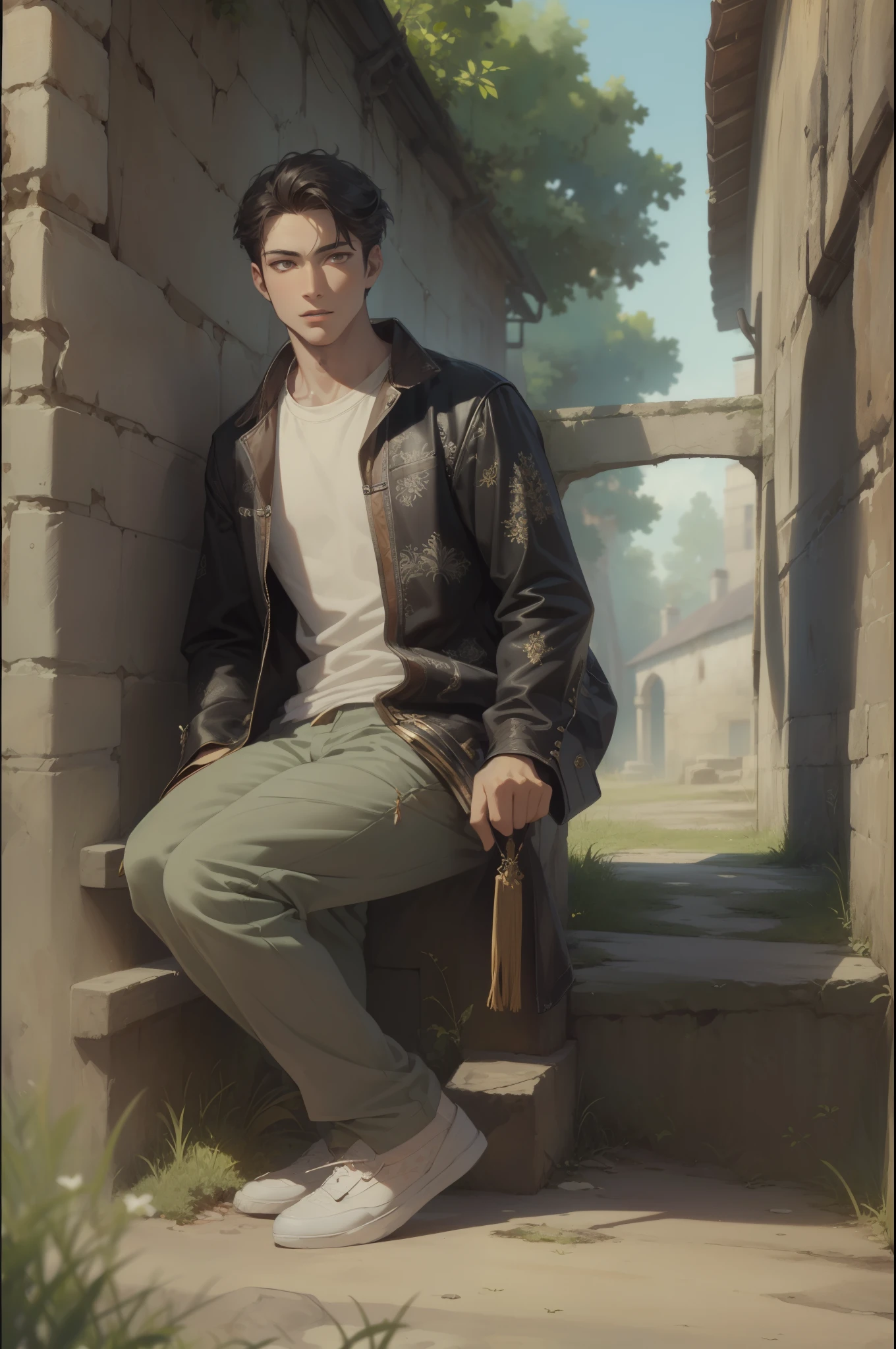 (1boy:1.3), (men only), realistic photograph, photorealistic:1.4
official art, ultra detailed, beautiful and aesthetic, beautiful, masterpiece, best quality, sitting down, spread legs, hands behind head,
(naked), fingers spreading open, (hard penis)