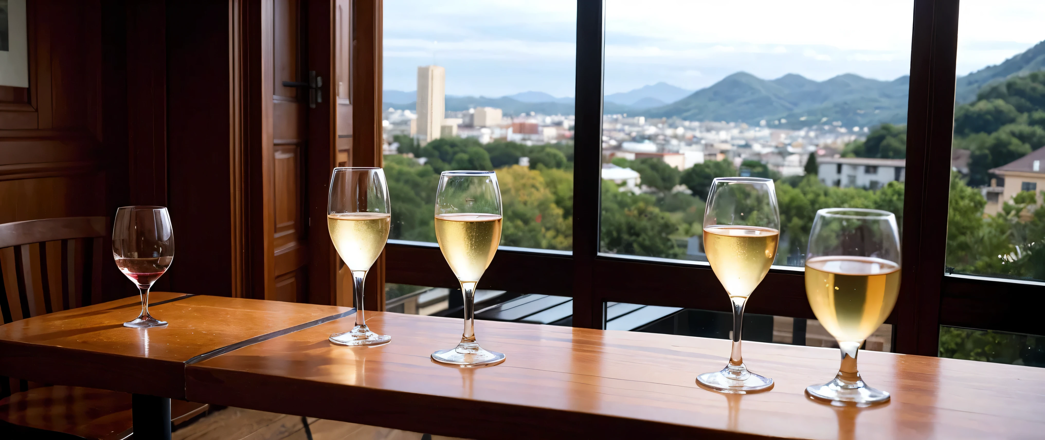 (K UHD, nffsw, top quality, table top: 1.2), (realistic, realistic: 1.37), Spectacular view of the sunset sky and clouds、Amazing mountain views、A bright smile、A lovely woman with a smile、The woman&#39;s face is bright、fox face、lady、Wine Party、hors d'oeuvre、Italian food、2 beauties、brown hair、shortcut、long sleeve shirt、winter fashion、dress、Japanese、Englishman、Dutch、German、Belgian、Italian、French,wine bottle、hors d'oeuvre、Champagne、sparkling wine、Pretty Woman 1, (slim face), (Because I&#39;m slender), (brown hair), (shortcut), cheeks turn a little red, (42 years old), 38 years old, attractive beauty、, A beautiful and detailed night view spreads out outside the window.........., restaurant, sitting in a wine glass, At night, in a prominent place (from the waist up) nova frog style, actress, model, Upper body, White wine, slim, wine glass, very beautiful night view, wine glass placed in the middle, Smile, (smile: 1.15), beautiful small eyes, 