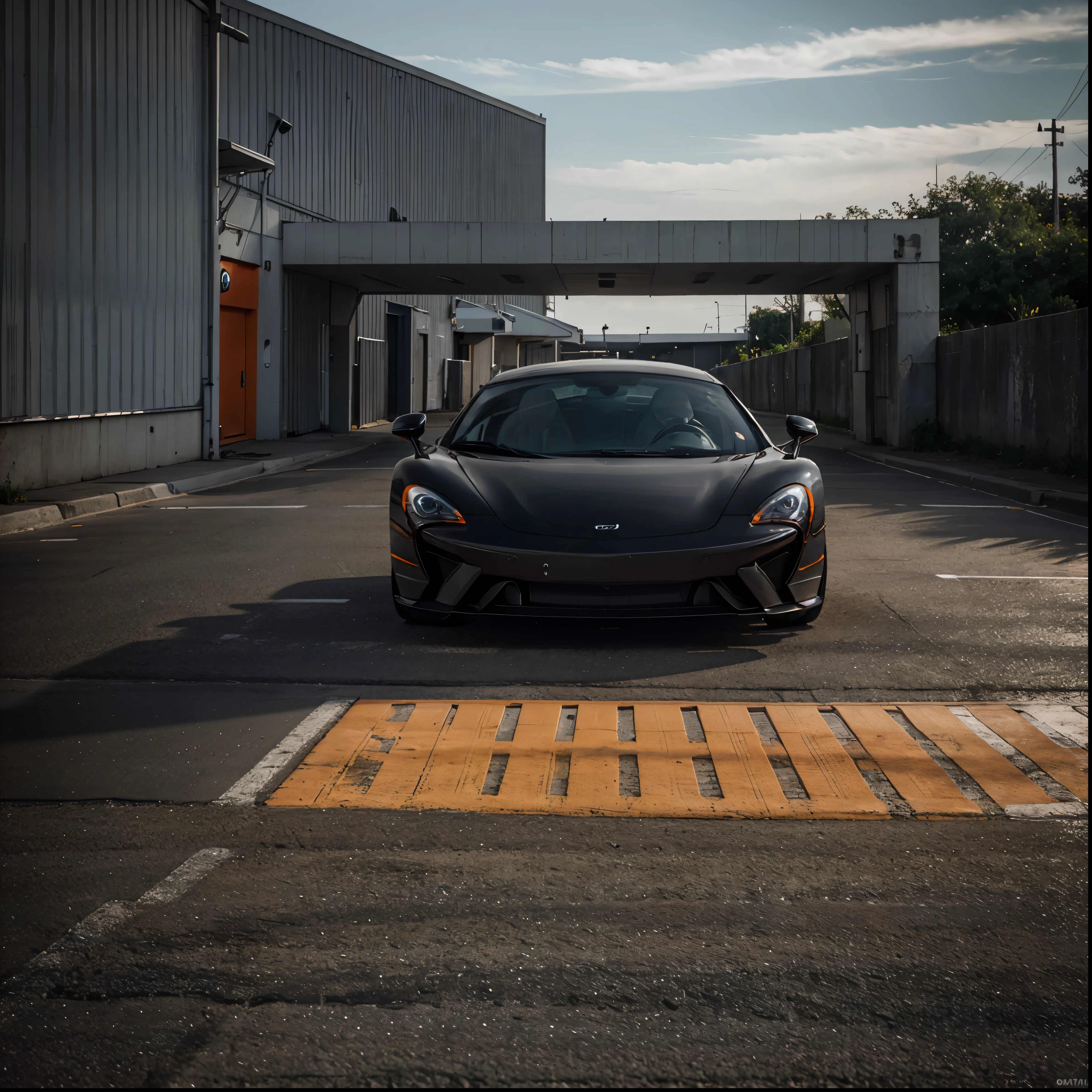 dark gray mclaren, orange files, front pov, dark backround