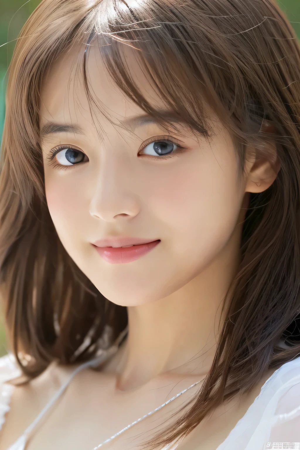 (((32k,high details,high detail、masterpiece,attention to detail,alone))),Raw photo & realistic atmosphere,beautiful dark blue eyes,detailed mouth,glossy lips,thin eyebrows,fine eyes、Soft white skin that shines in every detail、her deep black eyes are so beautiful,lip details、very beautiful face,very well-shaped face、lifelike face,shining beautiful lips,beautiful eyebrows,infinite reality, Realistic young gravure idol,she'she'she'she'she'she's a very cute woman , young gravure idol, young gravure idol, Very beautiful and cute 21 year old beautiful girl,incredibly beautiful and classy,21 year old beautiful girl,natural soft light,(shiny hair,,Beautiful and kind eyes:1.5),gentle smile,good shape big breasts,medium long hair,beautiful posture,no makeup,think ahead,bikini,Ocean,whole body,whole body photos,