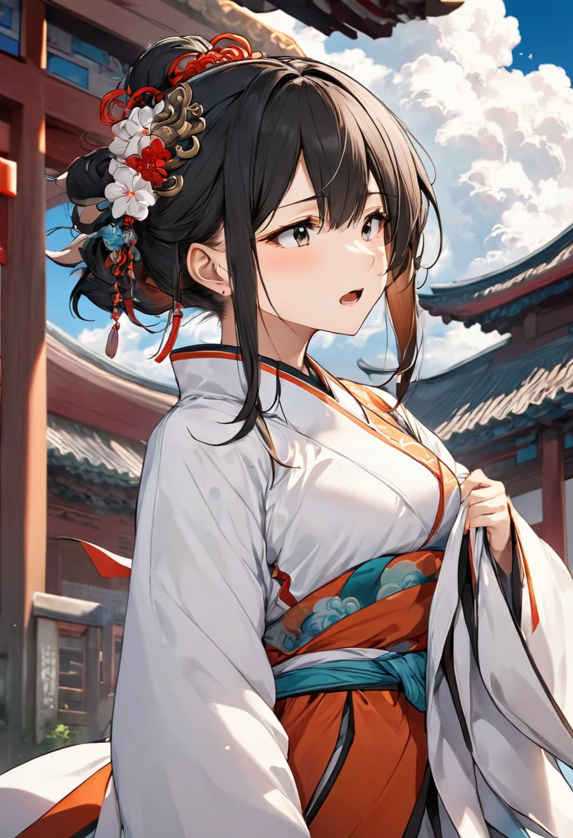 (masterpiece, best quality:1.2), bite_style,1 person,girl,cloud,Tianguan,animation