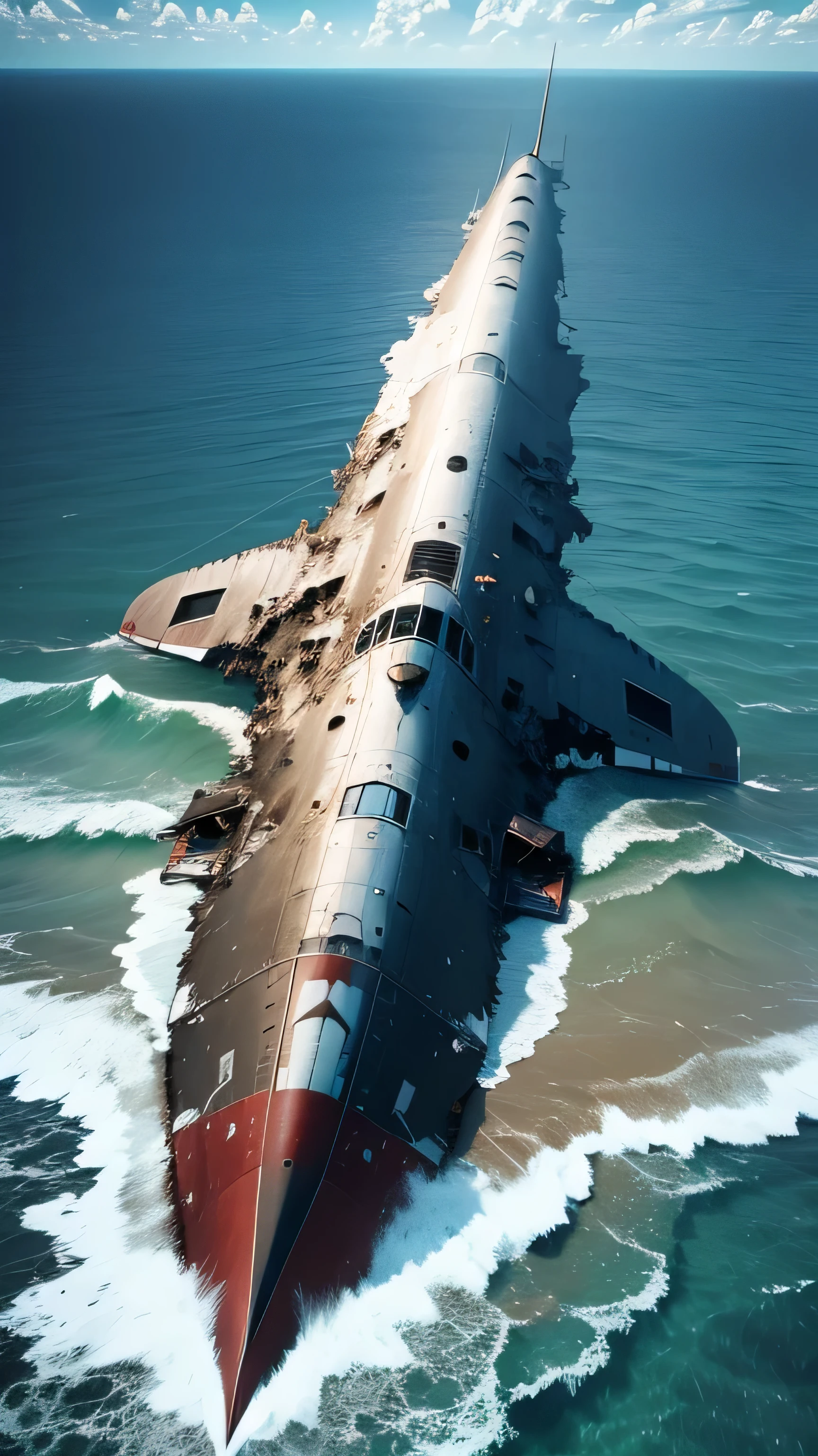 the plane crashed into the sea, broken, destroyed, underwater, 8k, high quality