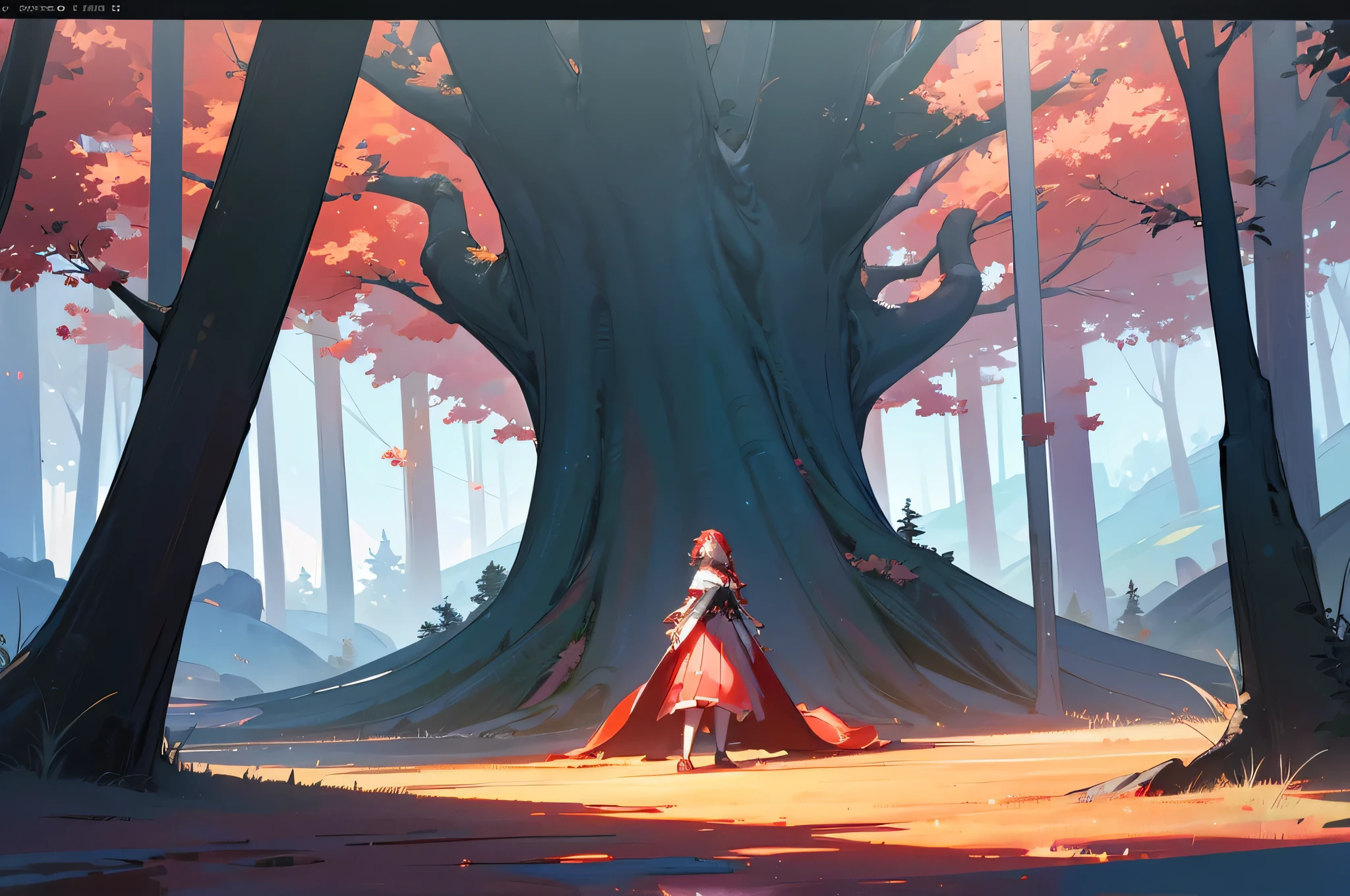 super high quality, hdri, beautiful and fantastically designed, deep crimson, beautiful and fantastic scenery, a medium size tree in the middle, in detail, cinematic parallax, creating scenes that blur the line between reality and the magic of Greek mythology