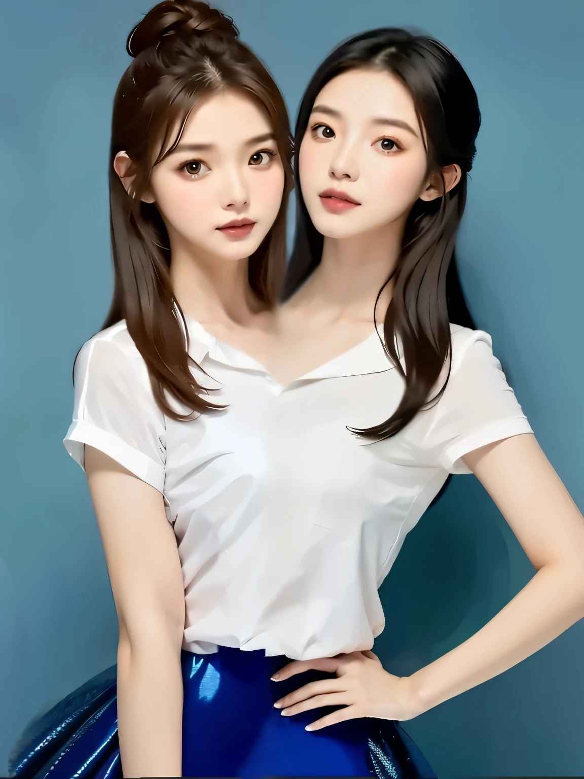 make only white shirt bigger, flowing out to the sides, no wrinkles