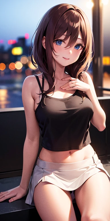 Absurd, highest quality, One girl, alone, View your viewers, Eye focus, Cher, ponytail, Tank top, Waist clothes, Brown Hair, Brown eyes、Second dimension beautiful girl、smile