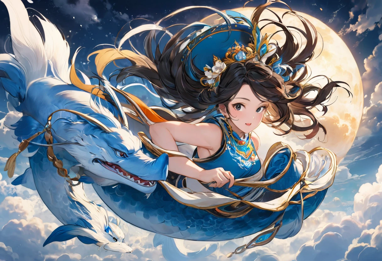 (masterpiece, best quality:1.2), bite_style,1 person,girl,cloud,Tianguan,animation