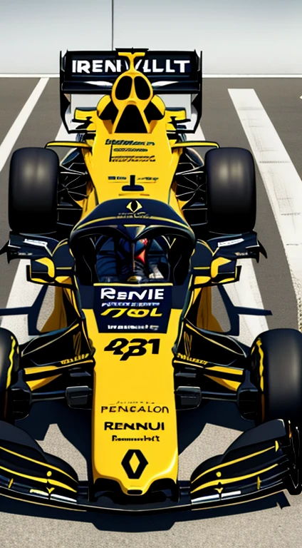 Renault f1 car, yellow colour, black stripe, solid wallpaper, car number, 14