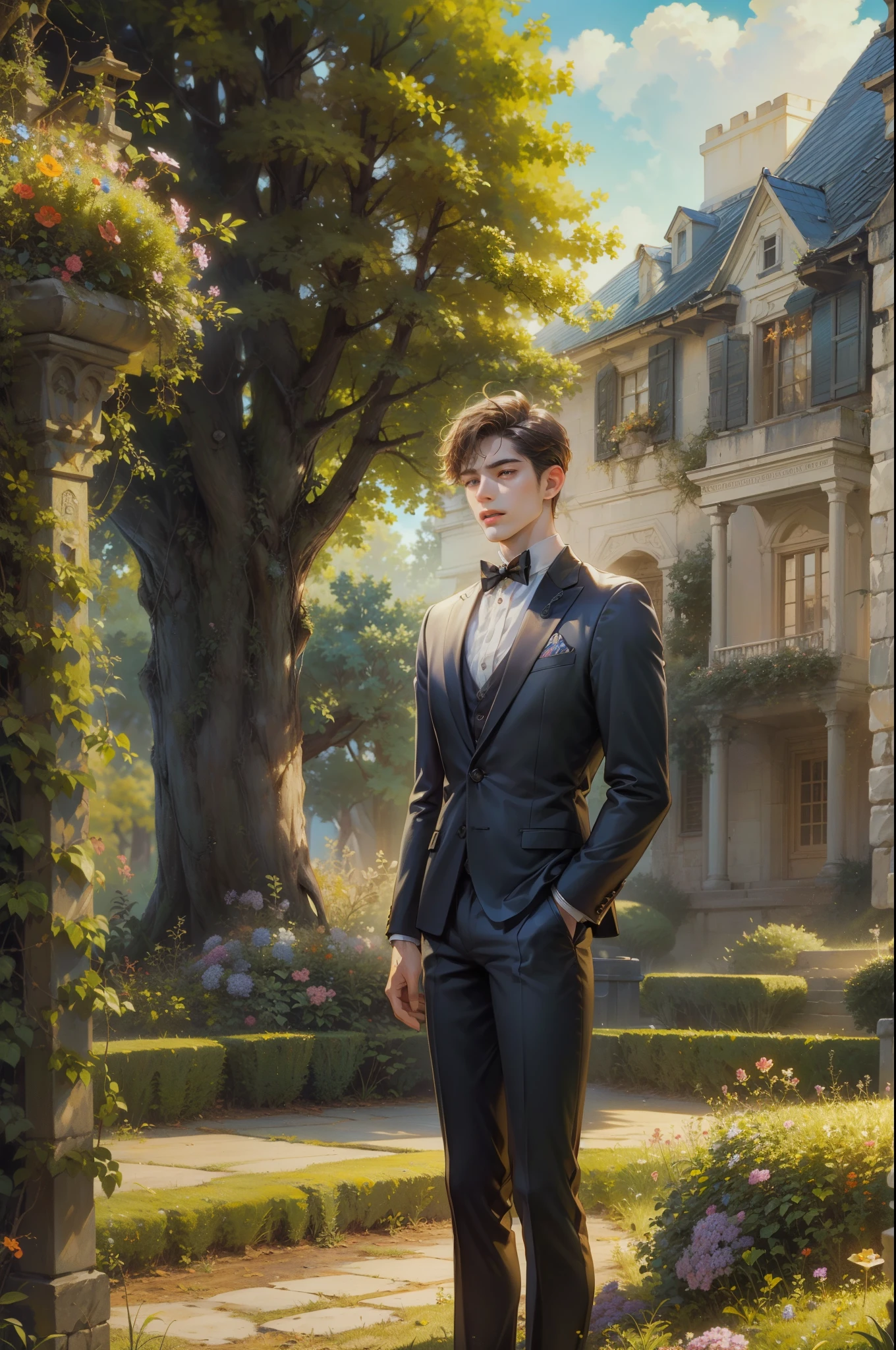 (masterpiece, top quality, best quality, official art, beautiful and aesthetic:1.2), boy, handsome, extreme detailed faces, (fractal art:1.3), colorful, highest detailed, (perfect face), shiny skin, HDR, cantarella, extremely detailed surroundings,