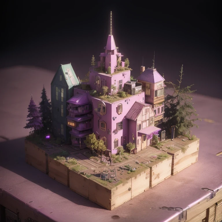 Purple pink series 6598 Mars realistic model, (bifurcation, original photo, best quality, masterpiece:1.4),SteampunkCyberpunk6820 City,(CyberpunkMars light:1.3), Mars (related to land),(in a small nature box:1.3),Isometric, small nature, landscape on foundation,landscape,