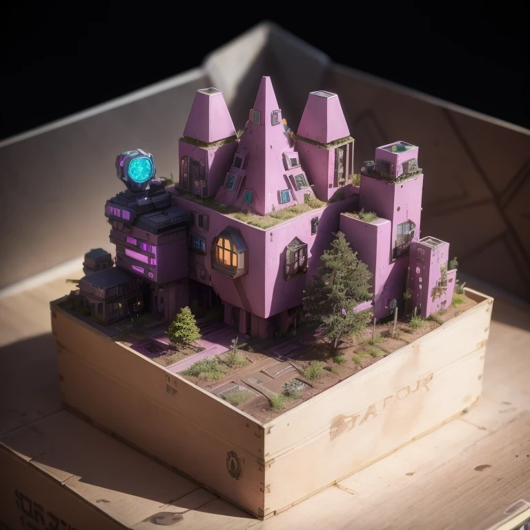 Purple pink series 6598 Mars realistic model, (bifurcation, original photo, best quality, masterpiece:1.4),SteampunkCyberpunk6820 City,(CyberpunkMars light:1.3), Mars (related to land),(in a small nature box:1.3),Isometric, small nature, landscape on foundation,landscape,