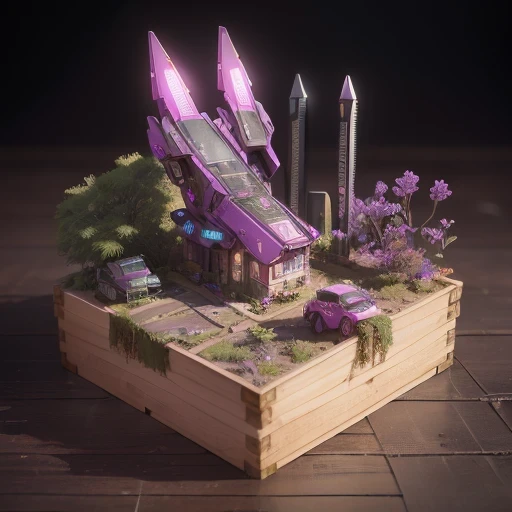 Purple pink series 6598 Mars realistic model, (bifurcation, original photo, best quality, masterpiece:1.4),SteampunkCyberpunk6820 City,(CyberpunkMars light:1.3), Mars (related to land),(in a small nature box:1.3),Isometric, small nature, landscape on foundation,landscape,