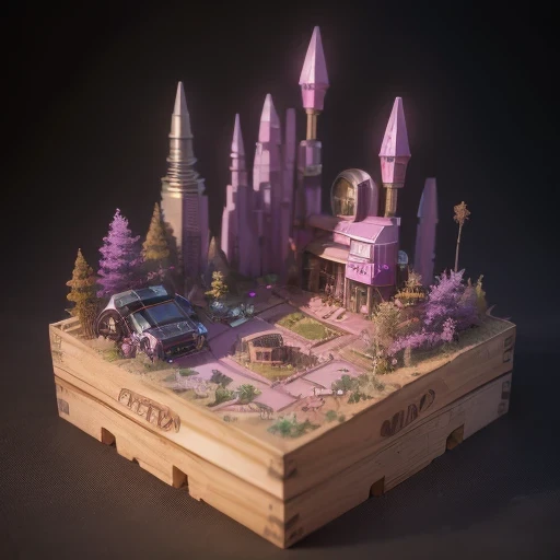 Purple pink series 6598 Mars realistic model, (bifurcation, original photo, best quality, masterpiece:1.4),SteampunkCyberpunk6820 City,(CyberpunkMars light:1.3), Mars (related to land),(in a small nature box:1.3),Isometric, small nature, landscape on foundation,landscape,
