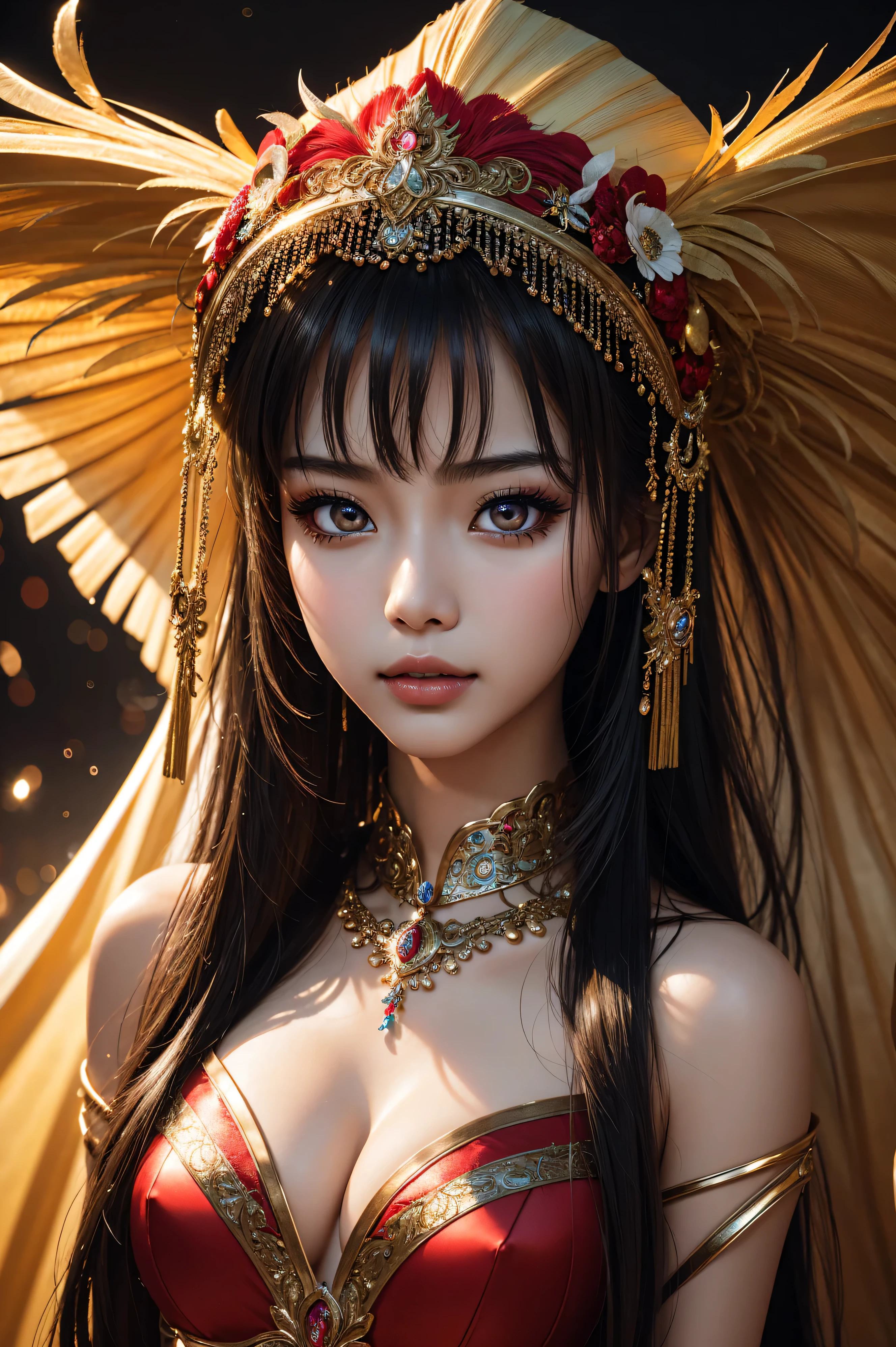 Angelababy, wearing Carnival costume costume transparent. professionally retouched, soft lighting, realistic, smooth face, perfect eyes, sharp focus on eyes, 8 k, high definition, insanely detailed, intricate, elegant. against the background of carnival in Brazil.