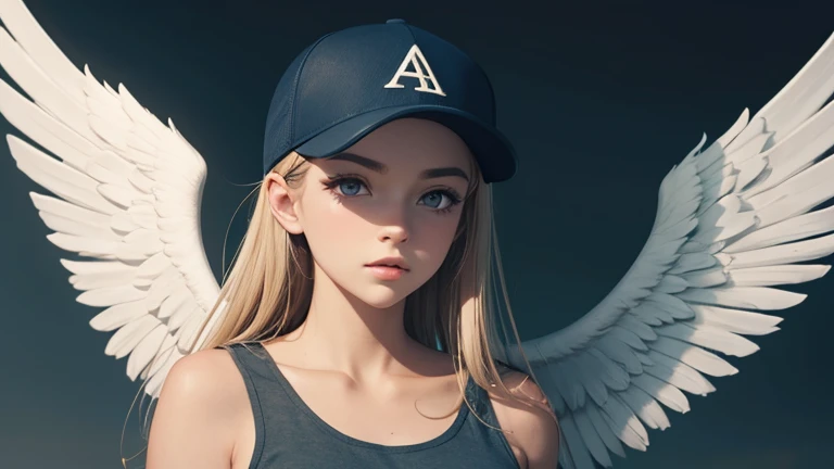 One angel with wings on both shoulders wearing a baseball cap.