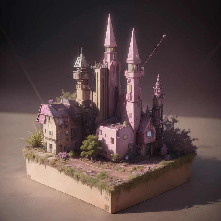 Mauve pink series 6598 Mars realistic model, (bifurcation, original photo, best quality, masterpiece:1.4),SteampunkCyberpunk6820 City,(CyberpunkMars light:1.3), Mars (related to land),(in a small nature box:1.3),Isometric, small nature, landscape on foundation,landscape,