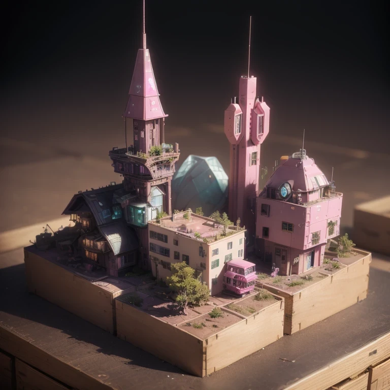 Mauve pink series 6598 Mars realistic model, (bifurcation, original photo, best quality, masterpiece:1.4),SteampunkCyberpunk6820 City,(CyberpunkMars light:1.3), Mars (related to land),(in a small nature box:1.3),Isometric, small nature, landscape on foundation,landscape,