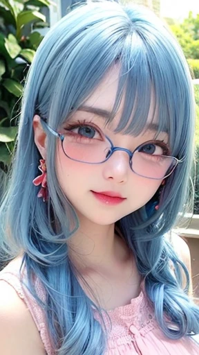幼いgirl、small face、 (alone:1.5,)Super detailed,明るいcolor, very beautiful detailed anime face and eyes, look straight,eye shadow、 shiny_skin,girl, (((, 半分の髪の毛は白color、half blue hair: 1.5))), 、shiny hair, delicate beautiful face, blush、Glasses、(turquoise eyes), , Valletta, red earrings,、茶colorタートルネック、flower garden、Sitting among flowers、smile、happy face、face dyed red、color々pose、Head to toe full body portrait、(I can see the whole body)