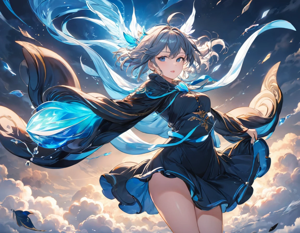 (masterpiece, best quality:1.2), bite_style,1 person,girl,cloud,Tianguan,animation