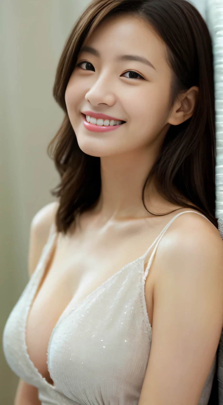 masterpiece,best quality,(Japanese ),((Beautiful girl)),cleavage,indoor,(perfect body beauty:1.2),(shy smile),beautiful teeth,