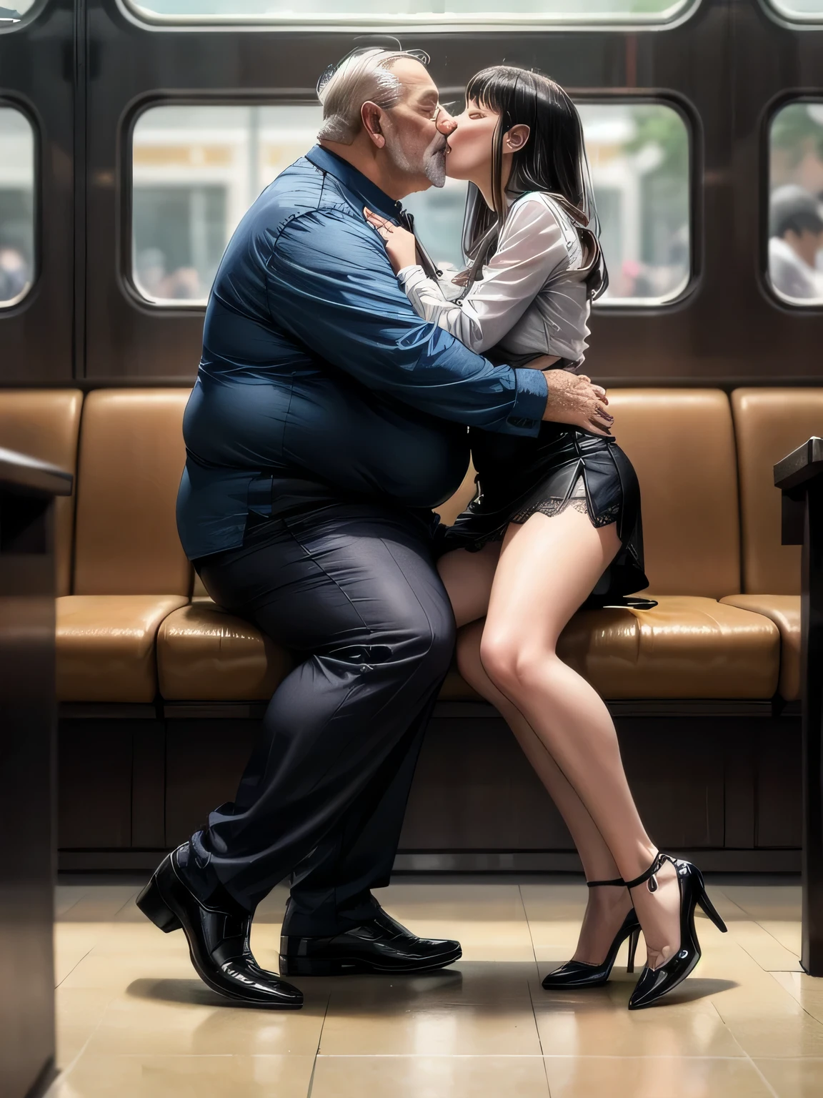 French kissing old fat uggly disgusting grand father men , alluring young daughter teen 16 years old extremly young daughter alluring skinny body french kissing old grandfather. Black thigt plissed Mini skirt, lace stockings , high heel shooes, front view, full body pics, Girl french kissing old fat uggly disgusting grand father, french kissing old grandfather . Old fat uggly disgusting man kissing, old grand father man, in crowd train full of peoples. 