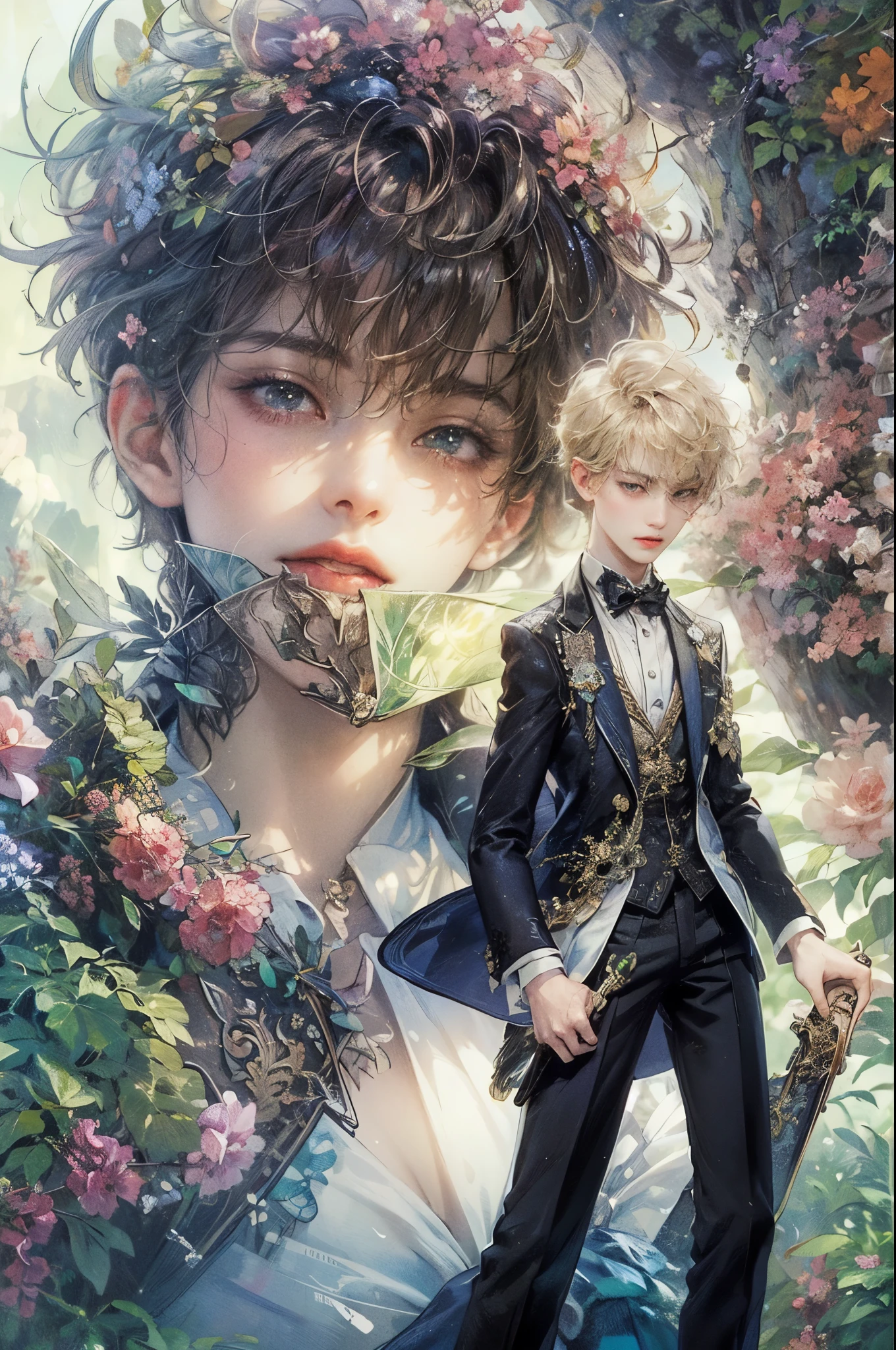 (masterpiece, top quality, best quality, official art, beautiful and aesthetic:1.2), boy, teen, handsome, extreme detailed faces, (fractal art:1.3), colorful, highest detailed, (perfect face), shiny skin, HDR, cantarella, extremely detailed surroundings,