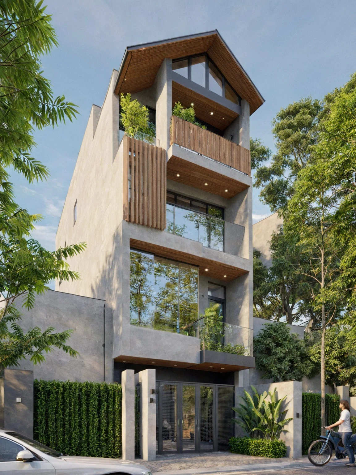 Raw photo,Masterpiece, high quality, best quality, authentic, super detail,
exterior, outdoors, house style modern on the street, glass windows, gate, wooden ceiling,
road,pavement, trees, sky, cloud, (daylight:1.1)