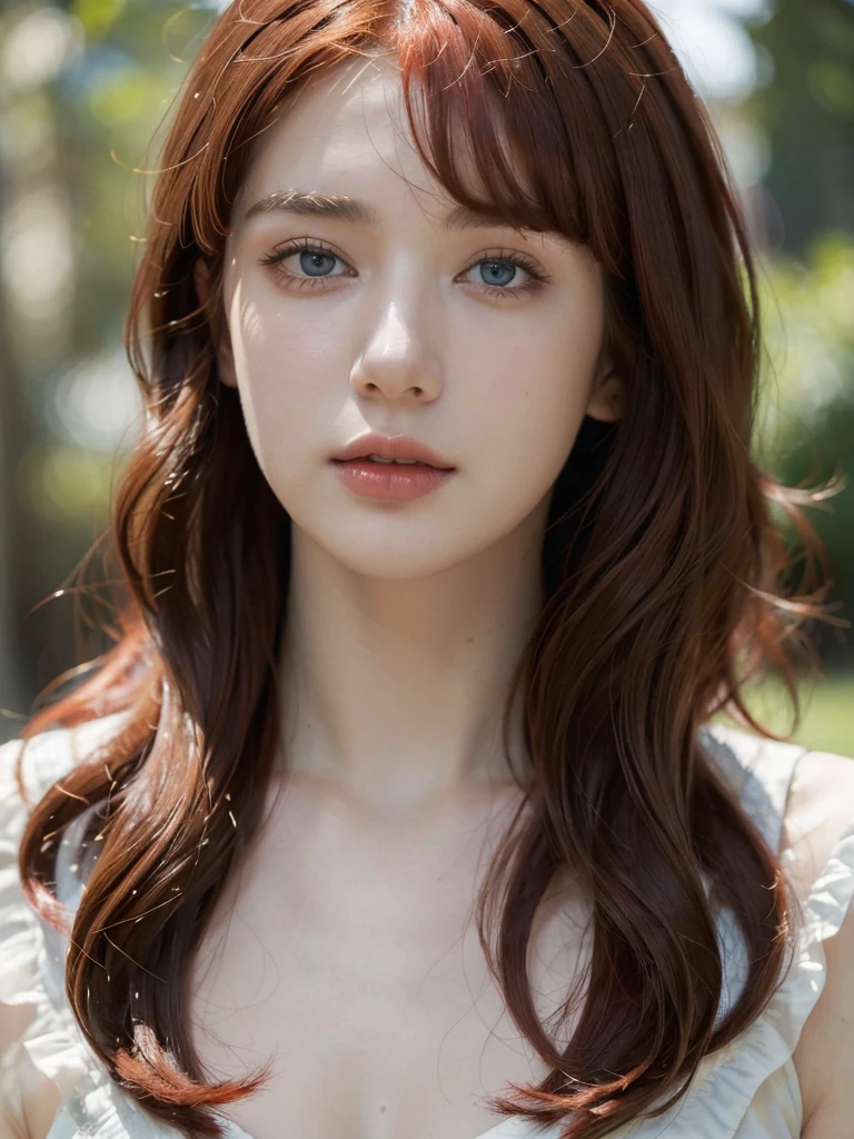 ( masterpiece, top quality, best quality,8k, girl,ultra detailed,raw photo:1.5),(photorealistic:1.4), (wavy french Bob vibe from 1920',bangs,red hair:1.5), (cinematic lighting), PerfectNwsjMajic, , Surrealism, UHD, ccurate, Super detail, textured skin, High detail, Best quality, dynamic angle, (high nose,White skin),[Beautiful blue eyes],[flat chest:large breasts:0.5],(1girl),(good anatomy:0.5)),