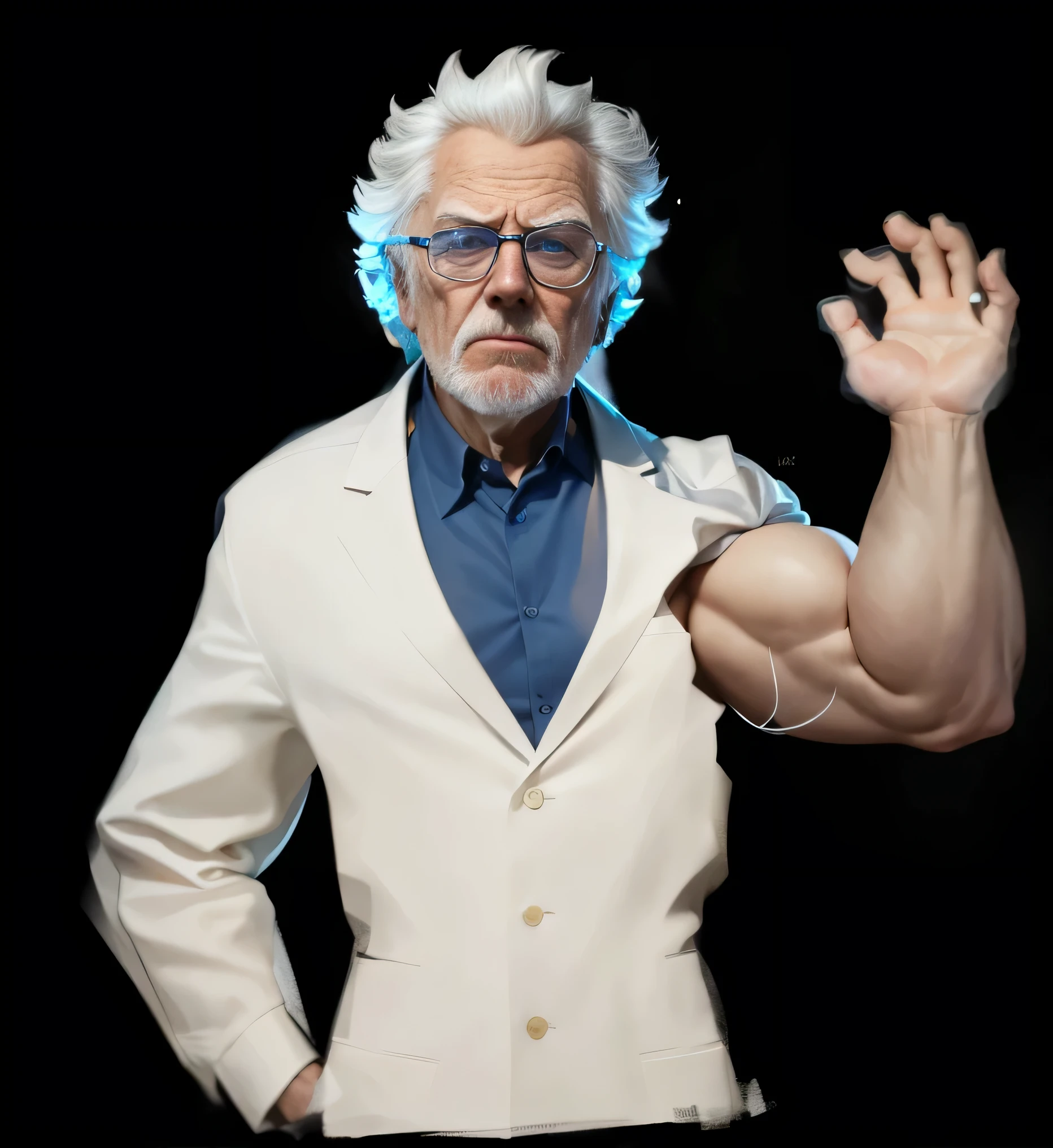 (best quality,4k,highres,masterpiece:1.2), ultra-detailed, realistic:1.37, portraits, photography, vibrant colors, studio lighting, man in white suit and blue glasses, menacing professor portrait, muscular Bernie Sanders, elite scientist, Colonel Sanders, mad scientist, portrait art of Rick Sanchez, character in Iron Fist, big boss, real-life Rick Sanchez, Trevor Caesar, Joe Biden as Jojo character, scientist, portrait of Rick Sanchez
**(Note:According to the above description,The following is the prompt generated for Stable Diffusion)**
"(best quality,4k,highres,masterpiece:1.2), ultra-detailed, realistic:1.37, portraits, photography, vibrant colors, studio lighting, man in a white suit and blue glasses, menacing professor portrait, muscular Bernie Sanders, elite scientist, Colonel Sanders, mad scientist, portrait art of Rick Sanchez, character in Iron Fist, big boss, real-life Rick Sanchez, Trevor Caesar, Joe Biden as Jojo character, scientist, portrait of Rick Sanchez"