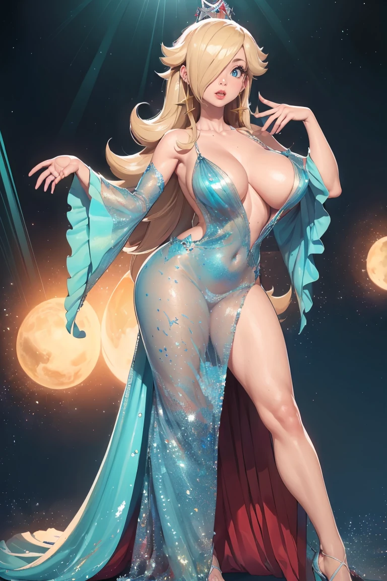 (best quality). (Ultra Detalhado). (1girl), Olhando para o Viewer. (Antecedentes detalhados). belos olhos detalhados. rosto delicado e bonito. (high saturation), seios grandes, droopy breasts, (((sexy miss universe blue dress))), (((long legs))), (((gigantic breasts))), (((marked collarbones)))