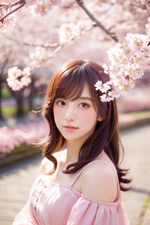 (best quality,4k,8k,highres,masterpiece:1.2),ultra-detailed,(realistic,photorealistic,photo-realistic:1.37),Japanese Cherry Blossoms,sakura blooms,beautiful girl surrounded by sakura petals,pink scenery,influence of anime,soft and dreamy atmosphere,delicate and graceful female figure under the cherry blossom tree,gentle wind rustling through the cherry blossom branches,feminine charm and elegance,subtle shades of pink,ethereal lighting of the magical spring day,anime-inspired illustration of a girl immersed in the beauty of cherry blossoms.