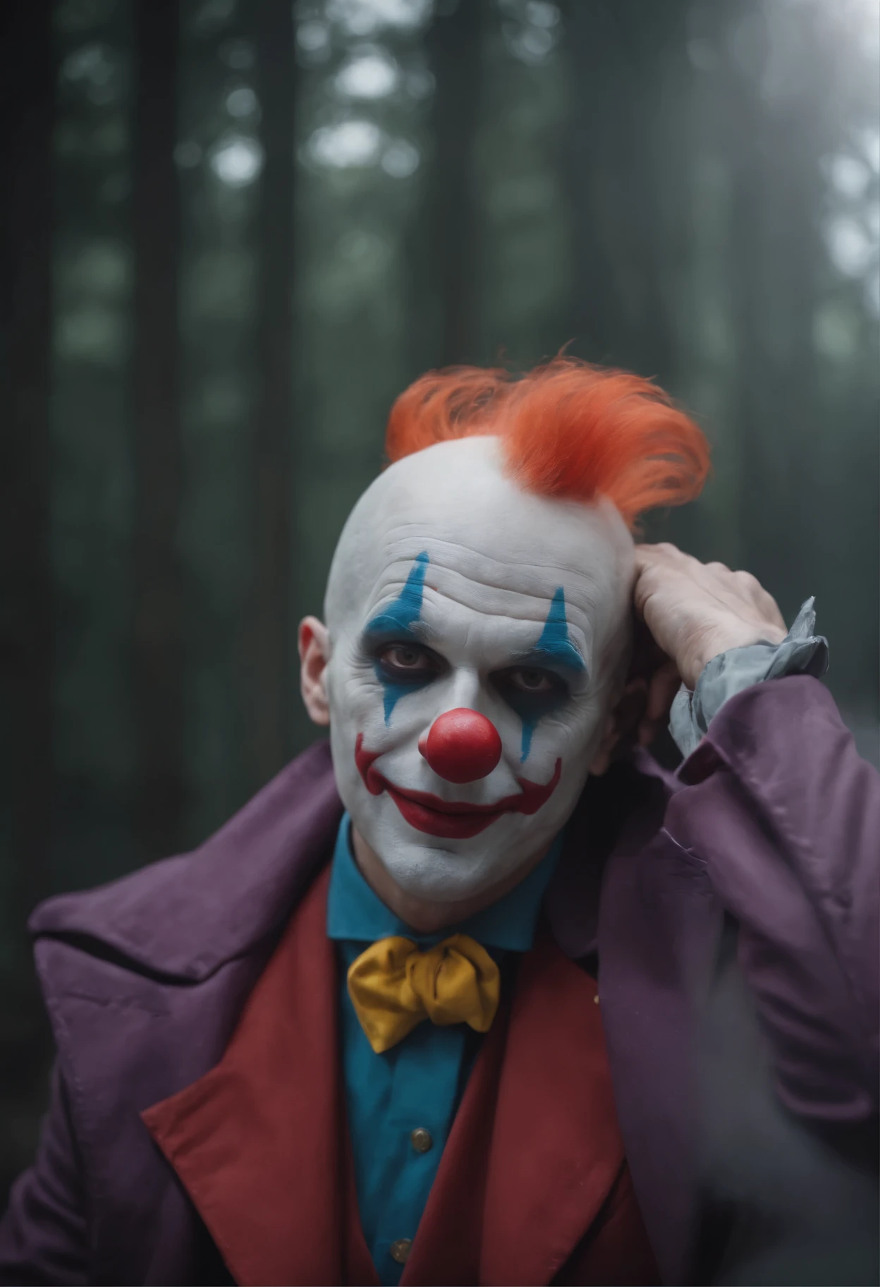 (((masterpiece, highest quality, Highest image quality, High resolution, photorealistic, Raw photo, 8K)), head focus,The Clown Prince of Gotham (Joker:1.3),zombie , Dc studio style,There are wounds, drama, seriousness,