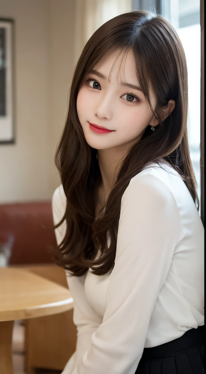 table top, highest quality, shape, Super detailed, finely, High resolution, 8k wallpaper, 完璧なダイナミックな構shape, beautiful and detailed eyes, Nice spring clothes,beautiful straight hair,small breasts,natural color lip, 20 year old girl、cute、look at the camera,Always blur the background,perfect and beautiful face,Beautiful and dense face、slim face and style,Big eyes、Do gal makeup,real photos(best image quality)、woman'face、fashion model pose、Step away from the camera and take a full body photo、smile、off shoulder