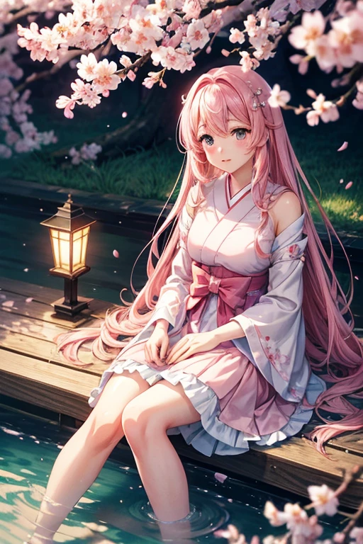 anime-like illustration, (best quality,4k,8k,highres,masterpiece:1.2),ultra-detailed,Japanese Cherry Blossoms,sakura blooms,beautiful girl surrounded by sakura petals,pink scenery,influence of anime,soft and dreamy atmosphere,delicate and graceful female figure under the cherry blossom tree,gentle wind rustling through the cherry blossom branches,feminine charm and elegance,subtle shades of pink,ethereal lighting of the magical spring day,anime-inspired illustration of a girl immersed in the beauty of cherry blossoms.