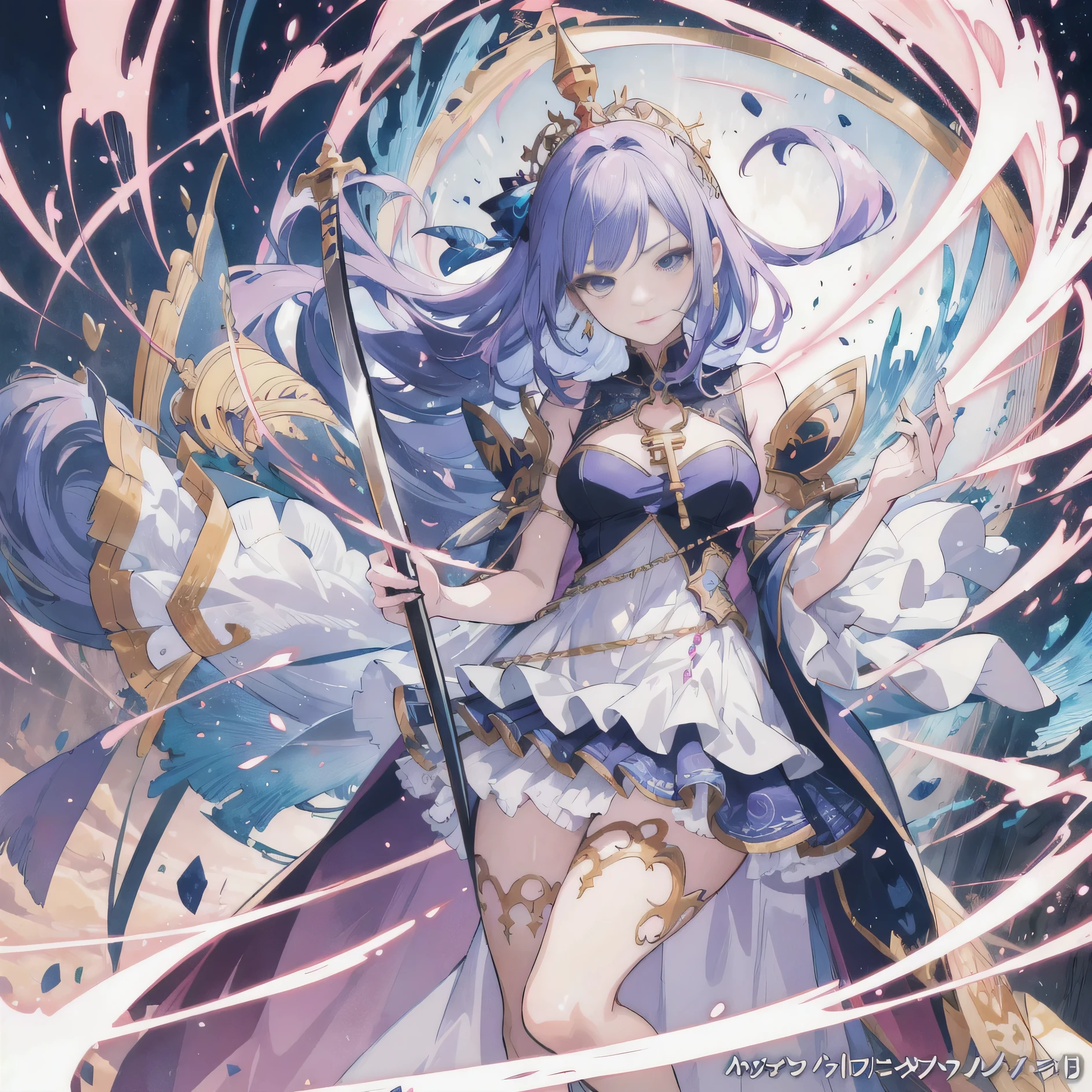 a woman in a dress with a sword and a dress with a skirt, detailed key anime art, anime goddess, detailed anime artwork, official anime artwork, high detailed official artwork, detailed anime art, epic light novel art cover, anime fantasy artwork, extremely detailed artgerm, beautiful alluring anime woman, seductive anime girl, clean detailed anime art