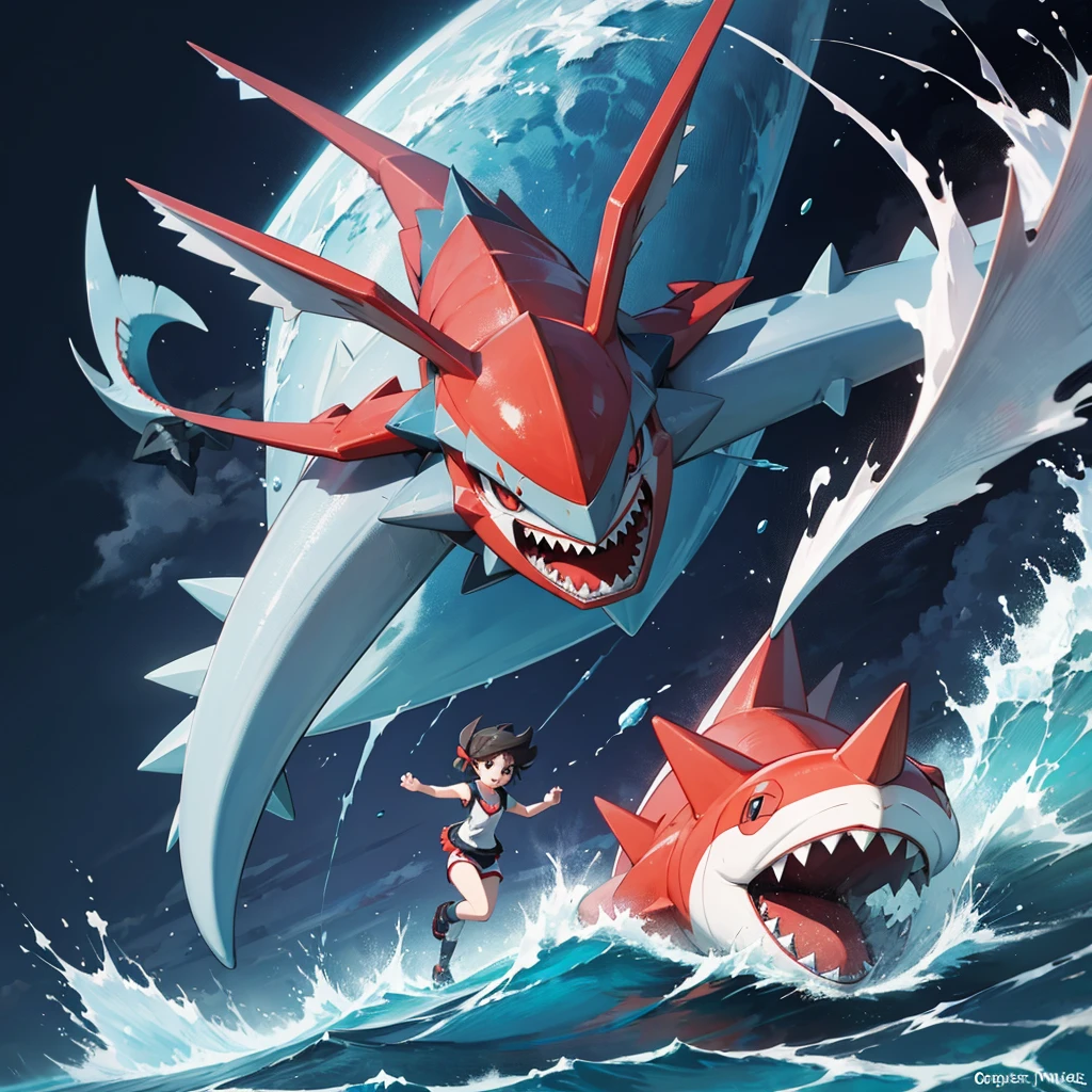 A power full pokemon with power of ice. It has grey and red colour on its body. It is based on a little cute megaladon shark.it lives in depth of ocean but it can walk on land with four leg. 