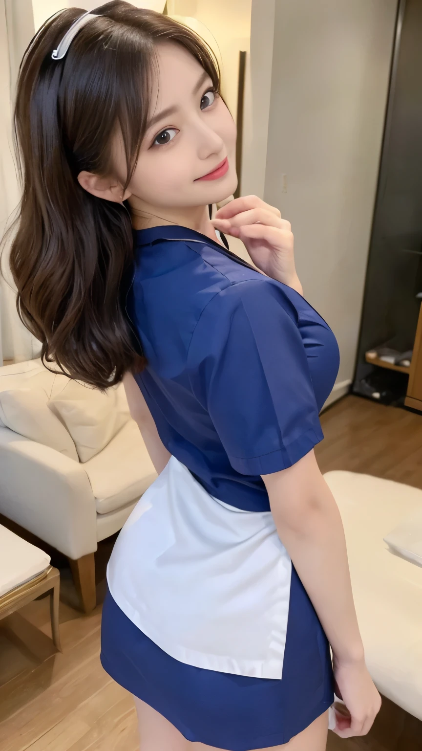 (top-quality、8k、masterpiece:1.3))、focus:1.2、Perfect Body Beauty:1.4、s ass:1.2、((delicate hair))、(Stylish Nurse Uniform:1.1)、(a room、livingroom:1.3)、Highly detailed facial and skin texture、finely eye、double eyelid、Whitening Skin、Beautiful breasts、a smile、wearing necklaces、