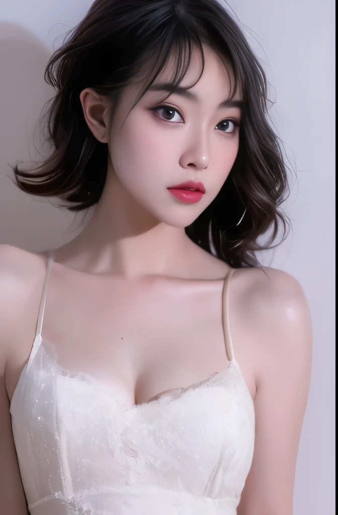 mix4, (10, RAW photo, bestquality, masterpiece: 1.45), (Realistic, photorealistic portrait: 1.37), a girl, kawaii, city scape, nighttime, It's raining, wet, Professional lighting, photons mapping, radiosity, Physically Based Rendering, gradient black hair, Gray Hair, short curly hair, handsome, youthful, lace(((Deep V-neckline)))slip dress, high quality photograph, high-res, 1080p, (Clear Face), (Detailed Facial Description), (detailed hand description), (masterpiece), (exquisite CG), extreme light and shadow, disheveled hair, master work, Facial features with many details), (highest quality photo), (masterpiece), (detailed eyes), look in front of you eyes, Fine collarbones, ((Big breasts, Areola Large)),(((areola_slip))),((Areola swelling)),((sideboob)),(lower than normal))),earrings,cleavage,(NSTDA.:1.2)