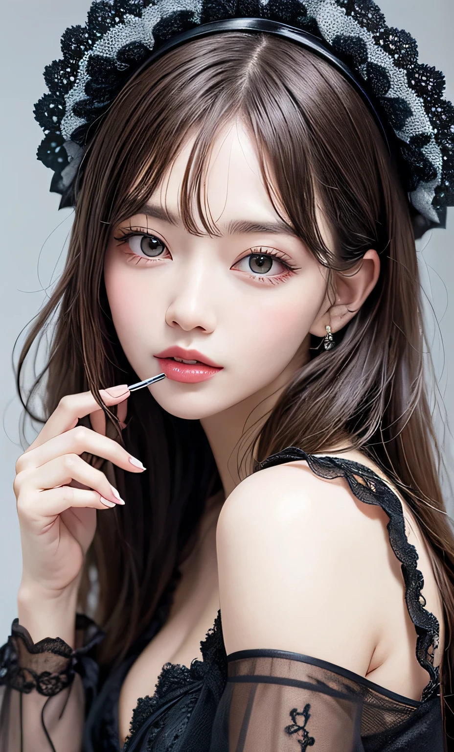 (8K, RAW photo, realistic: 1.25), (lip gloss, eyelash, shiny face, shiny skin, highest quality, ultra high resolution, Depth of the bounds written, chromatic aberration, caustics, broad lighting, natural shading, K-POPアイドル) kind, A viewer who watches over the happiness of the goddess, (dark maid:1.2), mini skirt