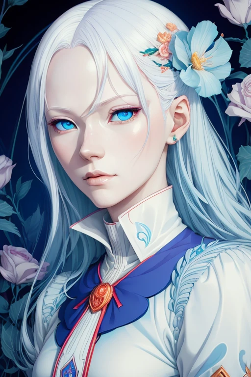 anime - style portrait of a female albino vampire with blue eyes and a flower, james jean and wlop, jen bartel, beeple and james jean, jc leyendecker and sachin teng, sachin teng, james jean soft light 4 k, james jean soft light 4k, laurie greasley and james jean, guweiz masterpiece