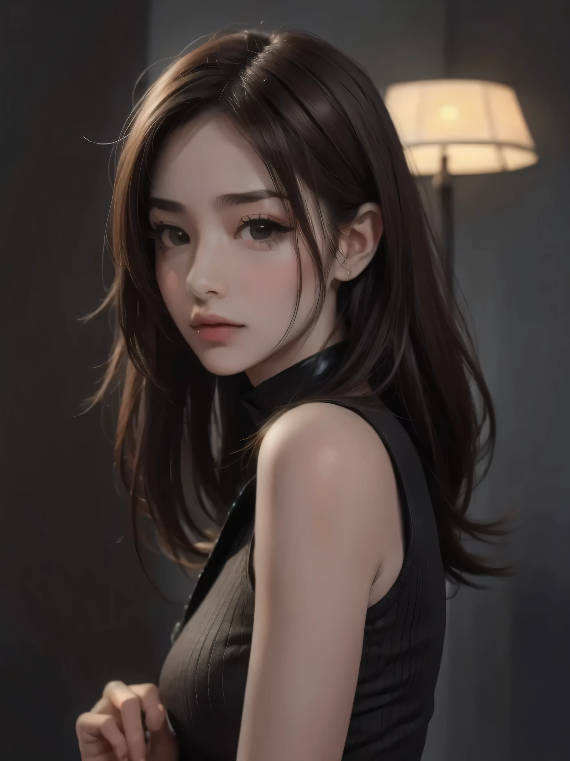 (Representative works: 1.3), (8K, realistic, RAW photo, best image quality: 1.4), (30 year old mature woman),small face, beautiful face, (realistic face),no makeup、natural makeup、light makeup、 (Dark brown, short hair: 1.3), beautiful hairstyle, realistic eyes, detailed and beautiful eyes, (realistic skin), beautiful skin, (sweater),、Bust A cup、 confused, charm, 超High resolution, Super realistic, High resolution, golden ratio, ff tifa、gray background、