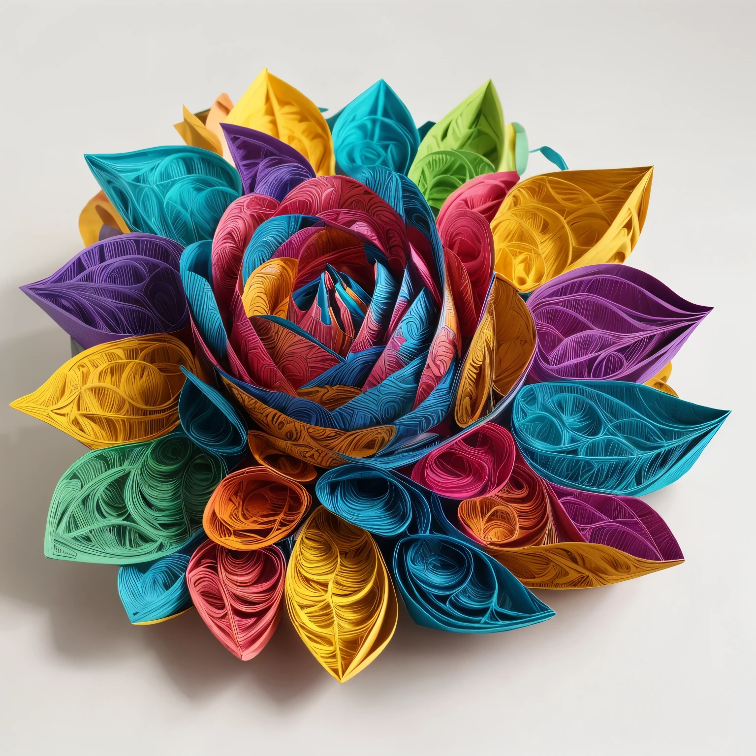 r. Colorful, vibrant, and intricate paper sculpture. Expertly crafted folds and delicate details. High quality and realistic paper texture. Soft lighting enhances the beauty of the sculpture.