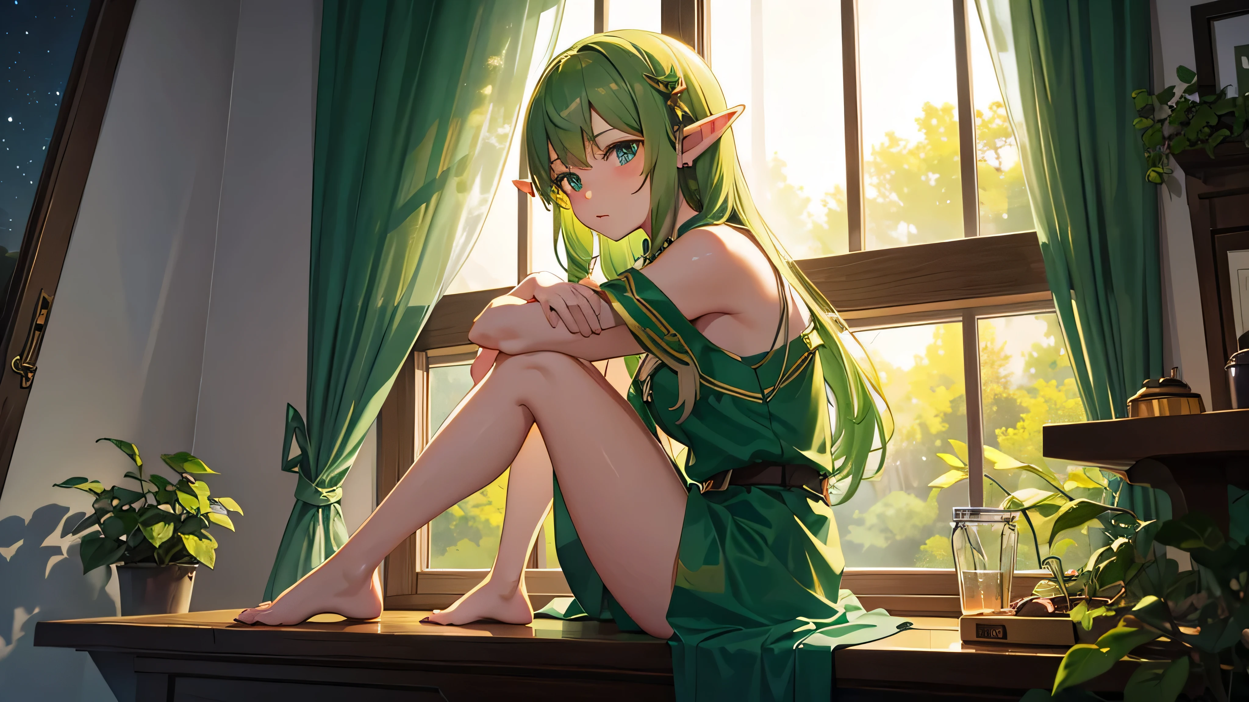 Best Quality, masterpiece, ((Solo, 1girl)), high elf archer, fine detailed shiny eyes, small chest, high resolution, best lighting, extremely detailed illustrations, blush, embarrassed, smile, open mouth, crotch seam, cameltoe, day, dripping wet, no panty, very NSFW, female masturbation, no top, extremely hot, legs spread, crotch penetration, vaginal fluid, very aroused, fingers penetrating crotch, on bed, in bedroom, getting fucked,