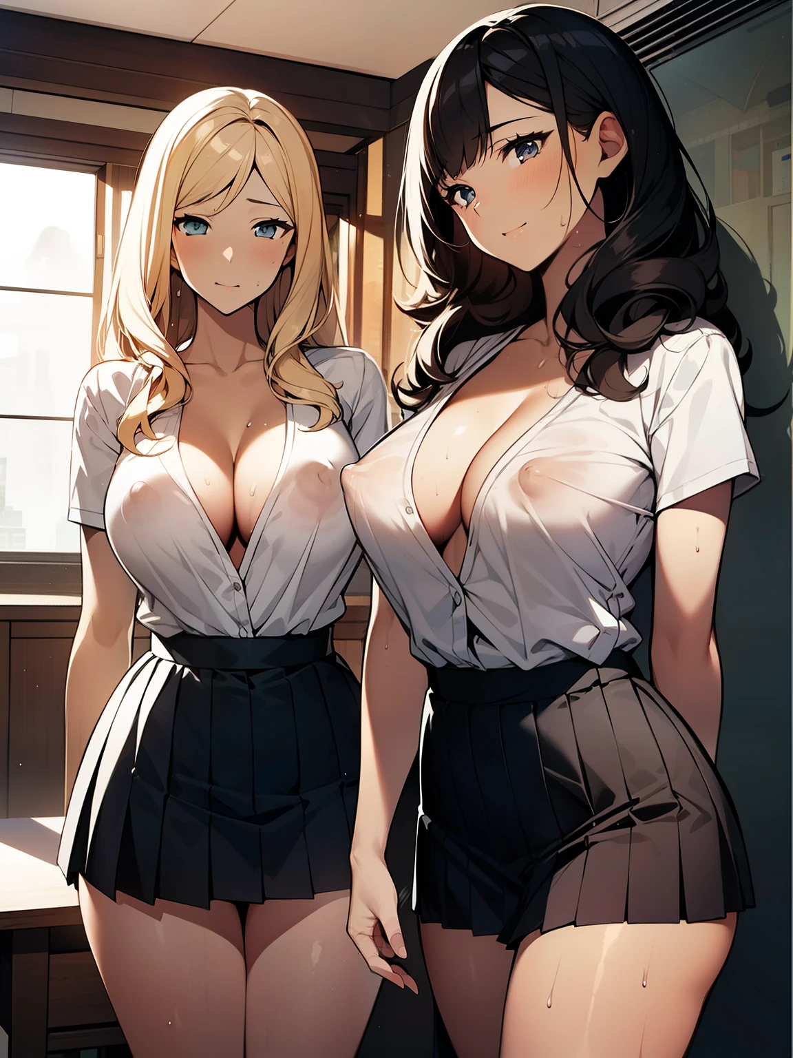 Three female students lined up in a row、big breasts、cleavage、chest comes out、daytime park、mini skirt、thighs thighs thighs、navy pleated skirt、The short sleeve shirt is transparent、Sweat、sexy、adultery、despicable(highest quality,4k,8k,High resolution,masterpiece:1.2),Super detailed,(realistic,photorealistic,photo-realistic:1.37),three students standing in a row,black haired,big breasts,cleavage exposed,Park Forest,mini skirt,thighs,navy pleated skirt,short sleeve shirt,sexy,Fallen,sensual,concept art,shadows and highlights,reflection,Pay attention to facial features,expressive eyes,atmospheric ambience.girls who love dick、conversion、classmate、erect nipples、In love、love affair、pure love、lure、Excited Curly Hair、blonde straight hair、foreigner、brown skin、Open atmosphere