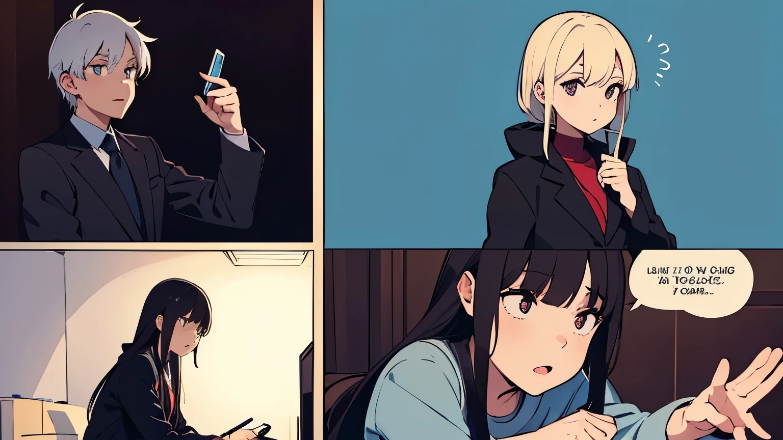 Speaking to her friend on the phone] You won't believe it, I saw a really strange guy today. make story boarding split both and show both side of situatuion