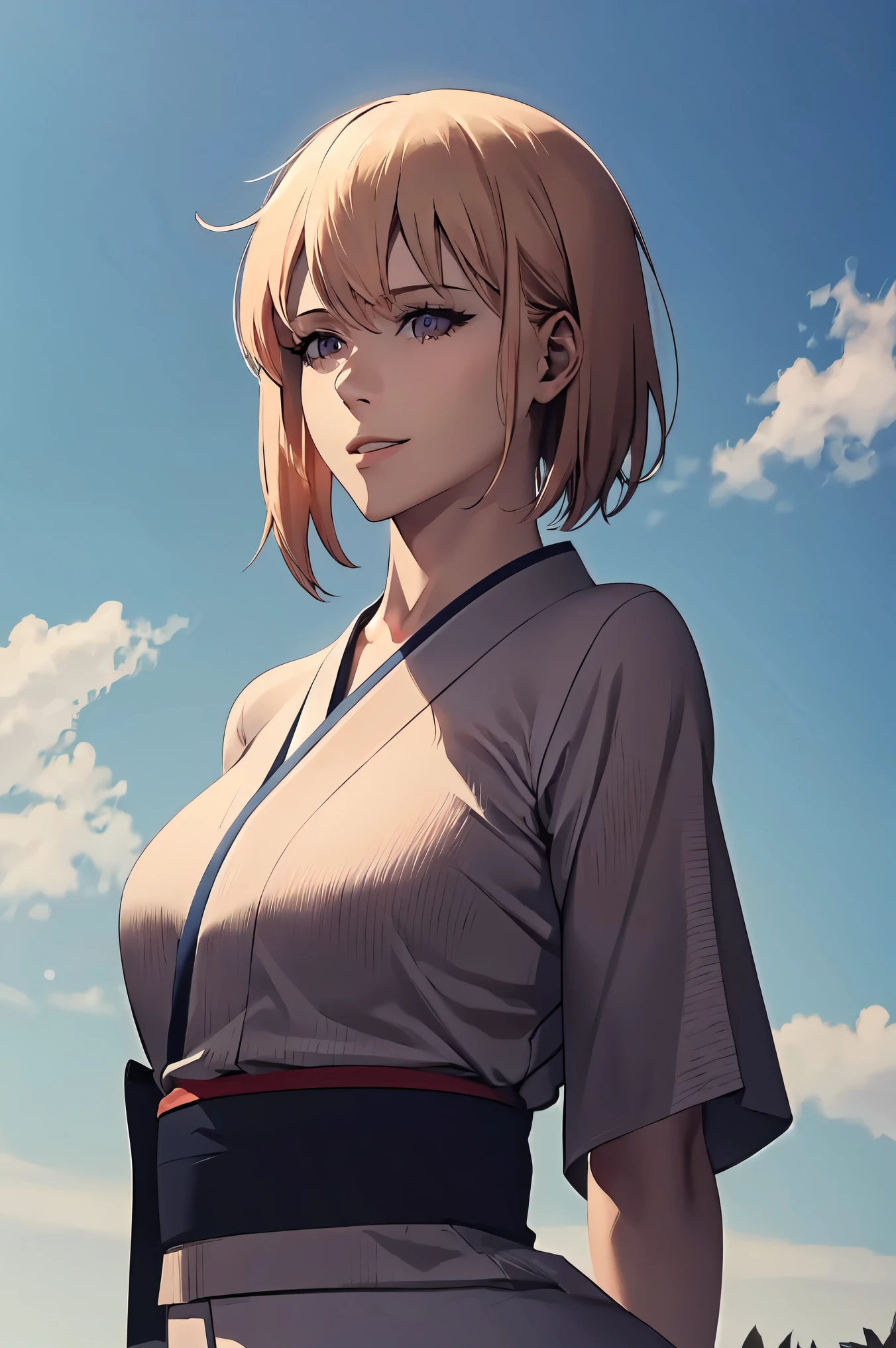 solo, 1girl, parted lips, cha hae-in, purple eyes, expressive eyes, perfect face, 
BREAK (Blue Yakata,kimono,japanese clothes:1.2),
BREAK slight smile、cute smile、cloudy liquid,((arms behind back:1.5)),
BREAK Cafe background, 
BREAK best quality, masterpiece, highres,  (perfect hands, perfect anatomy),(intricate details, masterpiece, 8k, UHD, highres),